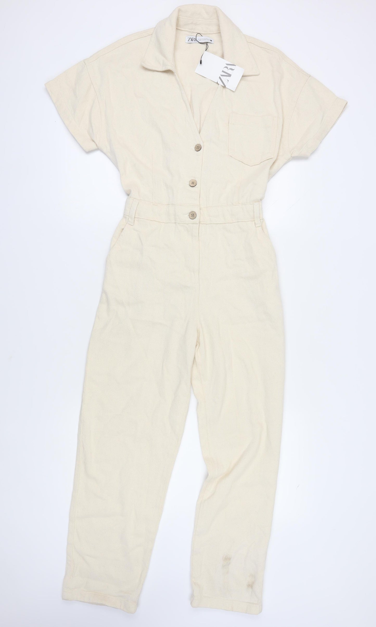 Zara Women's Ivory XS Canvas Jumpsuit with Buttons