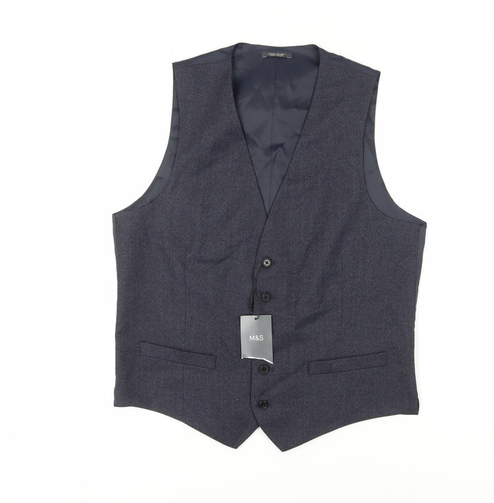 Marks and Spencer Men's Blue Waistcoat, Size 40R - Formal