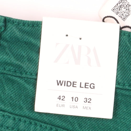 Zara Women’s Green Wide-Leg Jeans Size 14