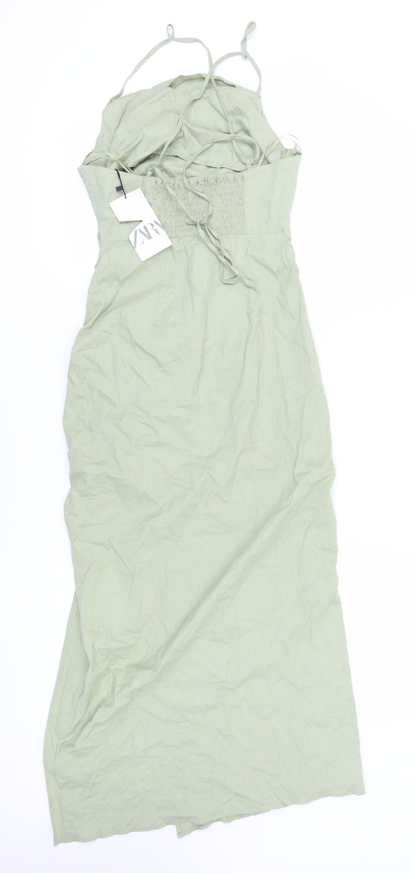 Zara Womens Green Slip Dress Midi M Casual Spring Summer