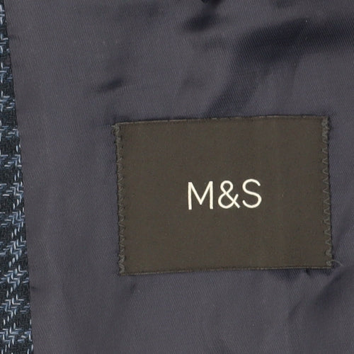 Marks and Spencer Men's Blue Wool Tweed Blazer, 46 Regular