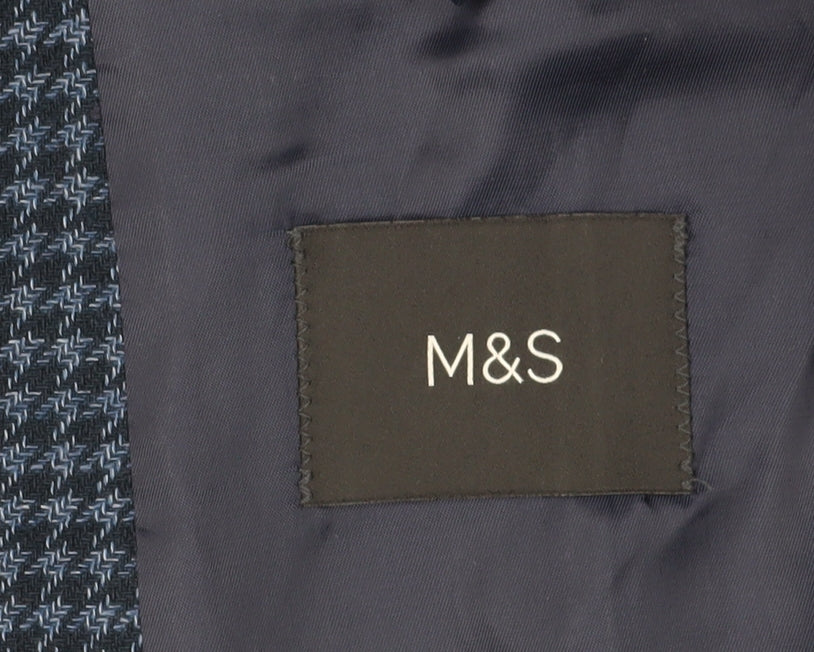 Marks and Spencer Men's Blue Wool Tweed Blazer, 46 Regular