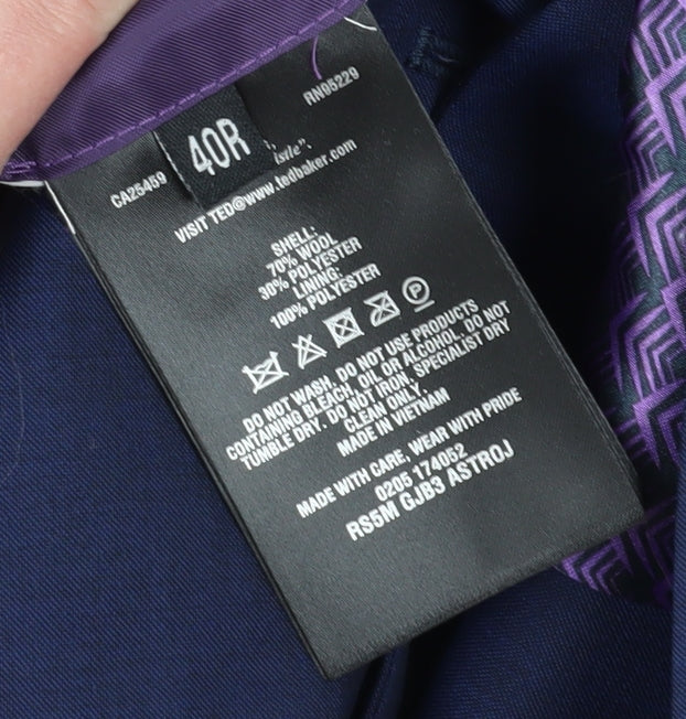 Ted Baker Men's Blue Blazer, 40R, Formal Jacket