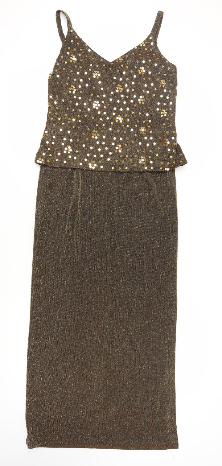 Alex Evenings Women's Gold Sequin Long Slip Dress Size 10
