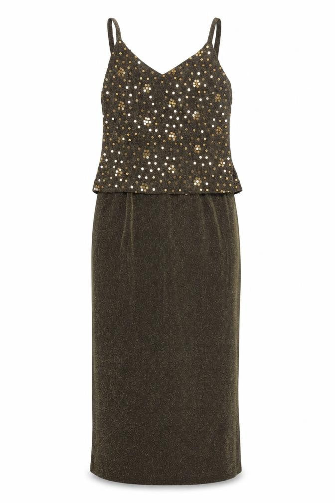 Front view of Alex Evenings Women's Gold Sequin Long Slip Dress, size 10