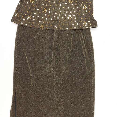 Alex Evenings Women's Gold Sequin Long Slip Dress Size 10