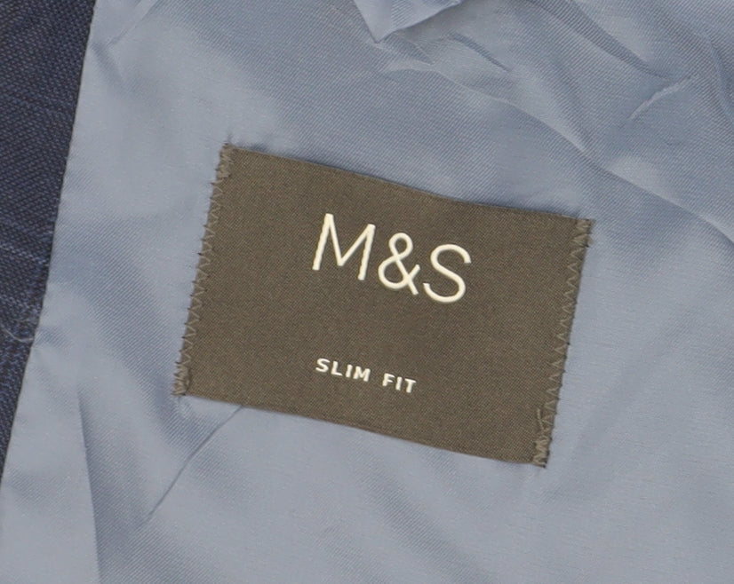 Marks and Spencer Men's Blue Check Slim Fit Blazer 44R