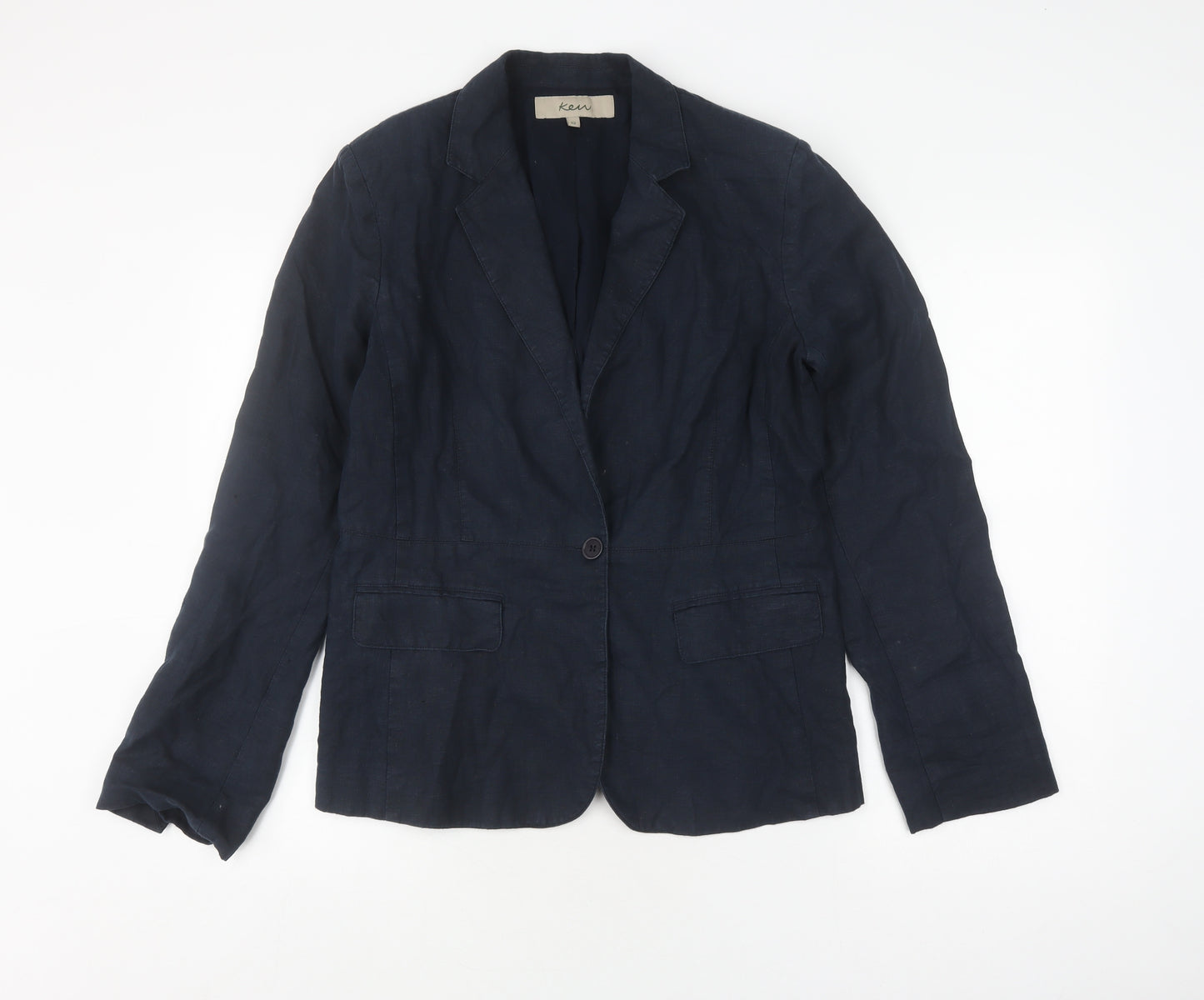 Ken Women's Blue Linen Blazer - Size 12, Regular Fit