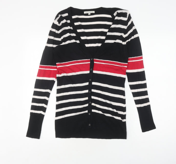 Laura Ashley Women's Black Striped Cardigan Size 14