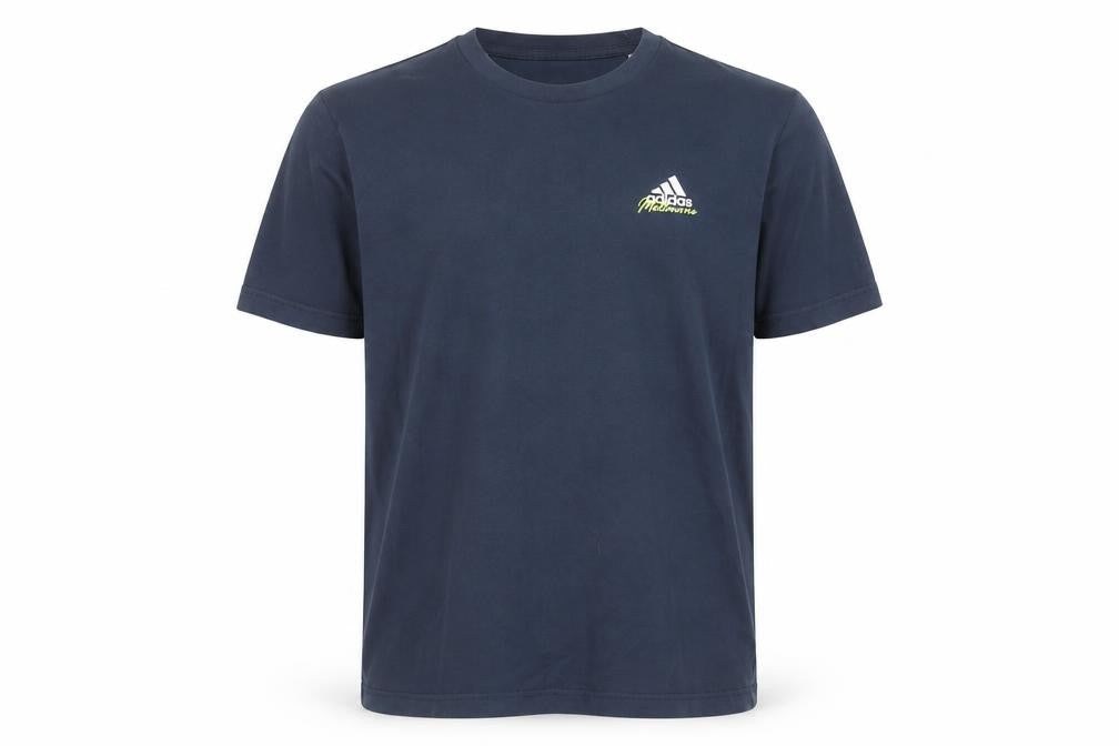 Front view of Adidas Men's Blue Graphic Print T-Shirt - M