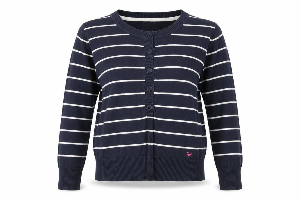 Front view of Country Rose Women's Blue Striped Cardigan S