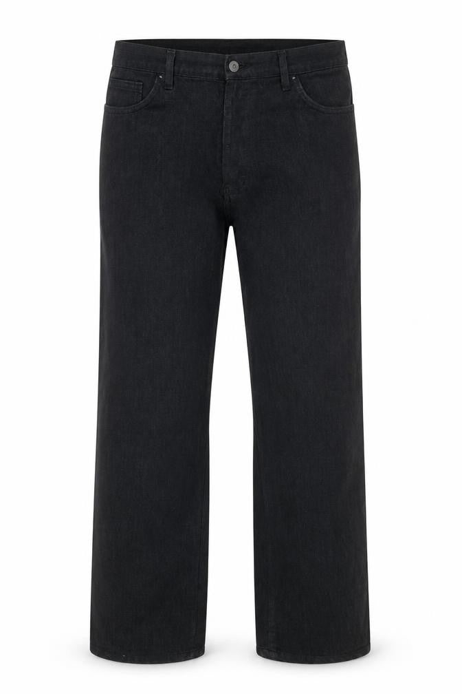 Front view of Fume unisex black cotton straight trousers 36