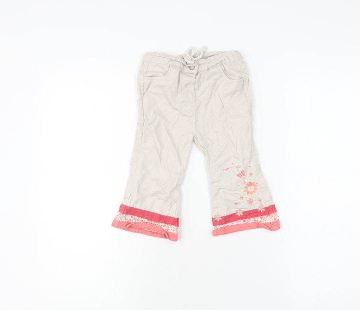 Mothercare Girls Beige Cropped Trousers, 18 Months, Elastic Waist