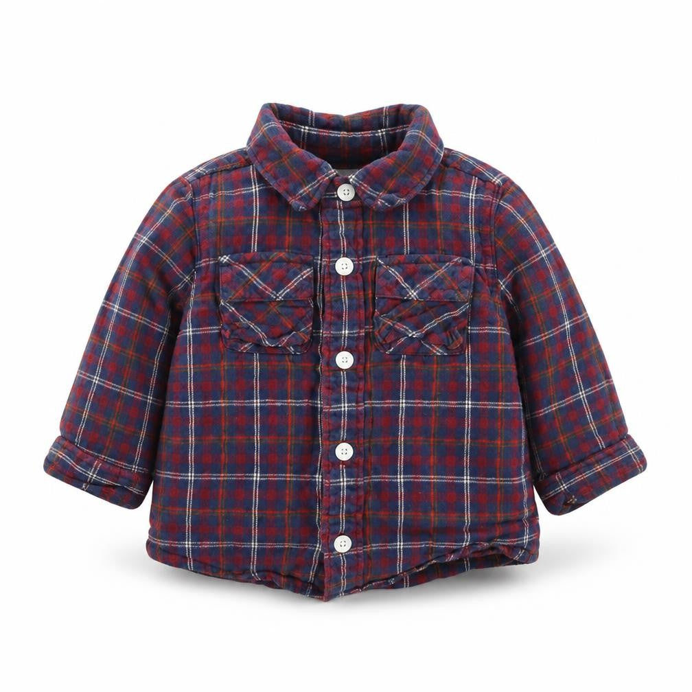 Front view of Gap unisex multicoloured plaid shirt jacket 6-9 months