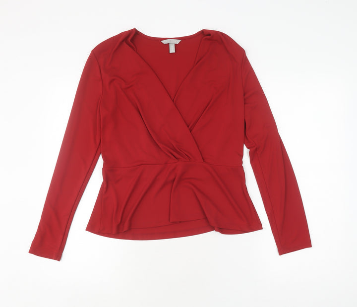 H&M Women's Red Wrap Blouse, Size M, Long Sleeve