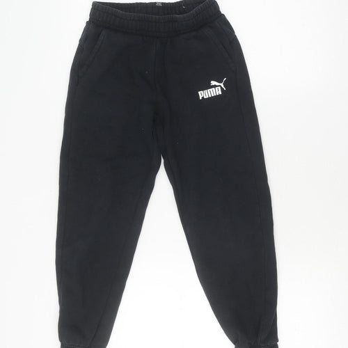 Puma Boys Black Jogger Trousers Size 11-12Y - Cotton Sportswear