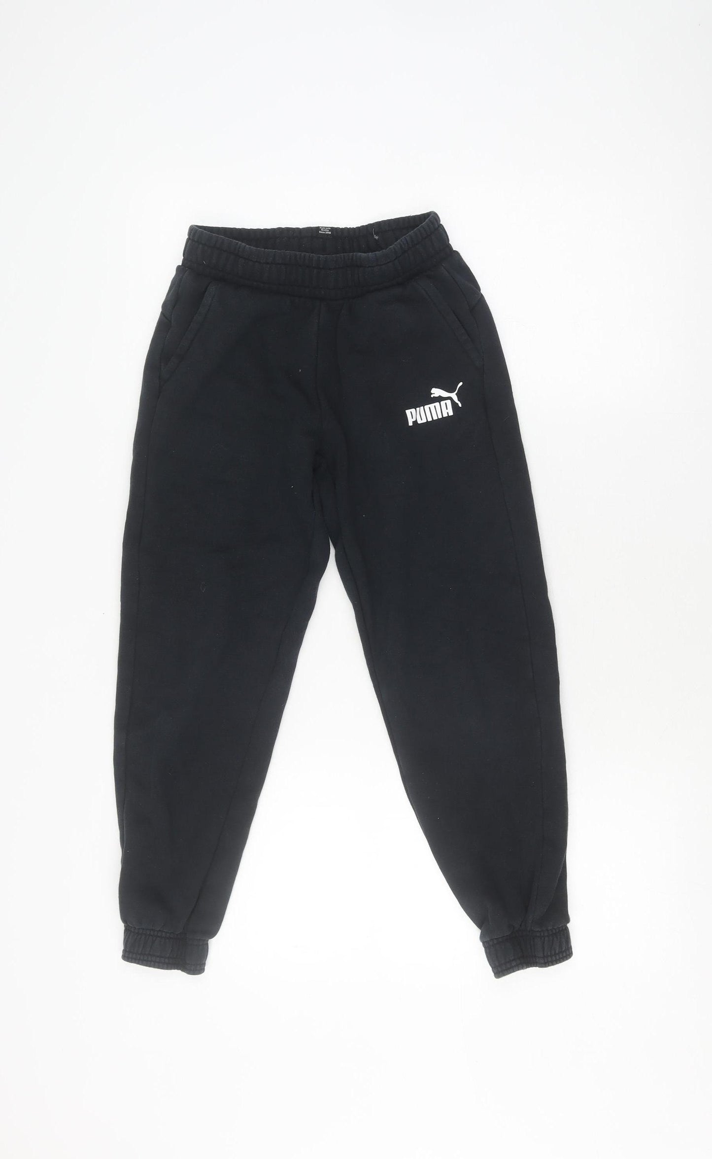 Puma Boys Black Jogger Trousers Size 11-12Y - Cotton Sportswear