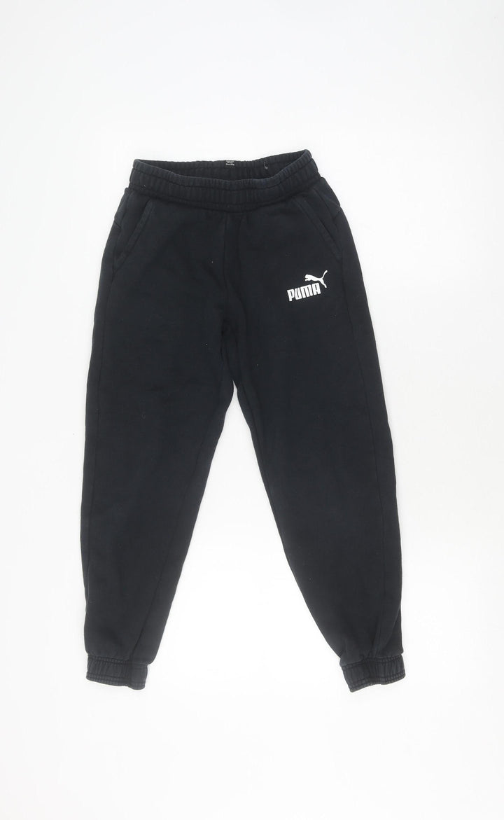 Puma Boys Black Jogger Trousers Size 11-12Y - Cotton Sportswear