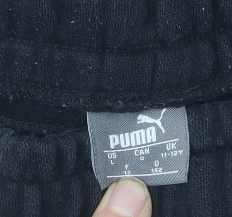 Puma Boys Black Jogger Trousers Size 11-12Y - Cotton Sportswear