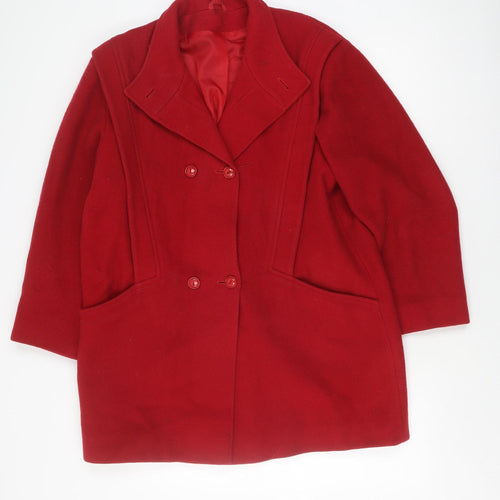 C&A Women's Red Wool Pea Coat Size 12, Buttoned Classic