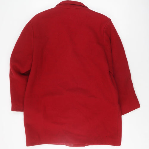 C&A Women's Red Wool Pea Coat Size 12, Buttoned Classic