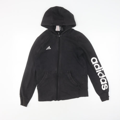 Adidas Boys Black Full Zip Hoodie, Size 12-13, Logo Accent