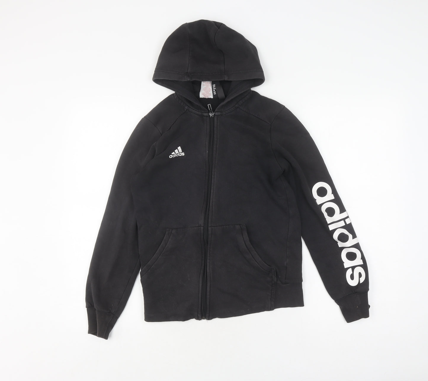Adidas Boys Black Full Zip Hoodie, Size 12-13, Logo Accent