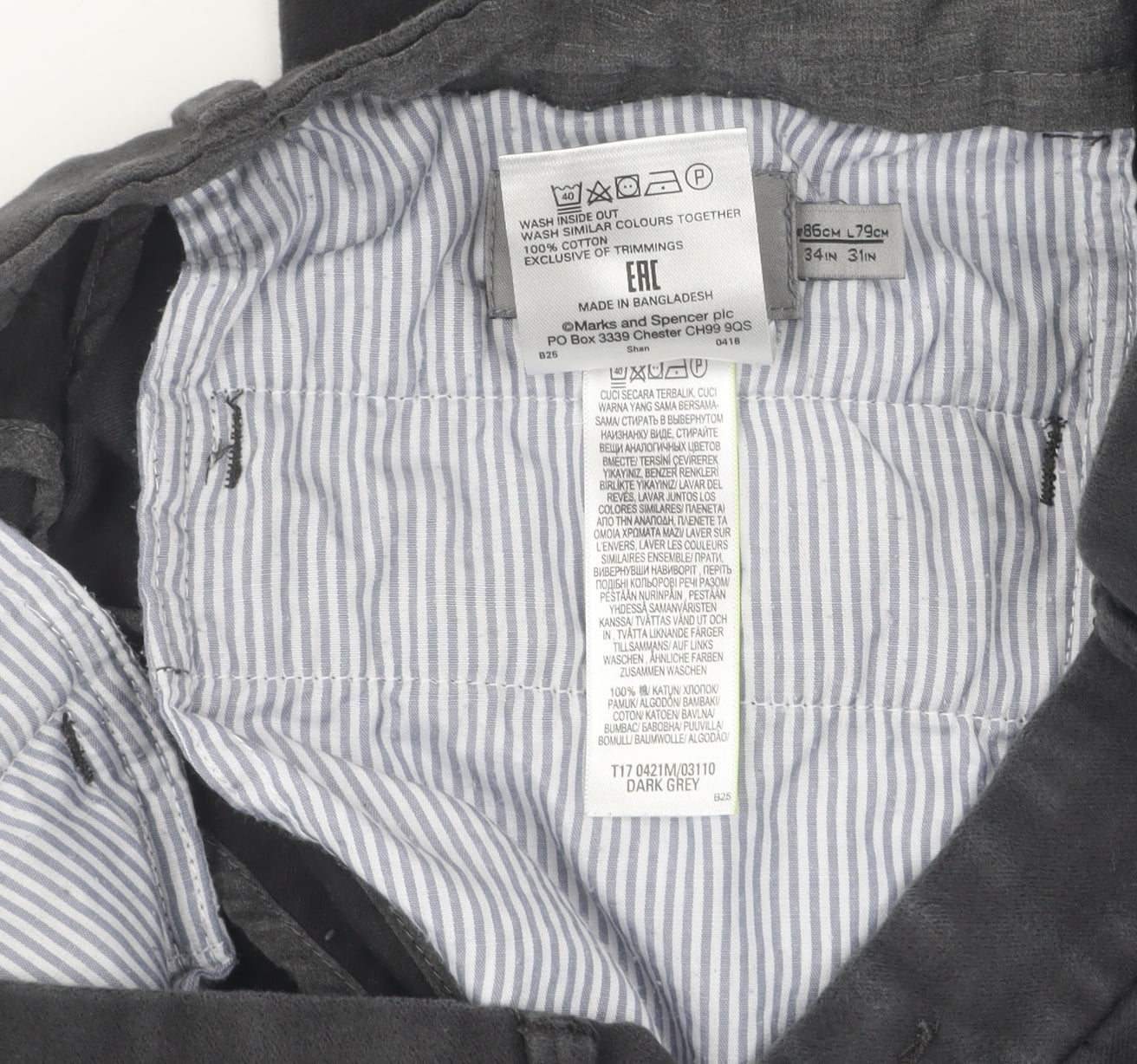 Marks and Spencer Men's Grey Chino Trousers Size 34