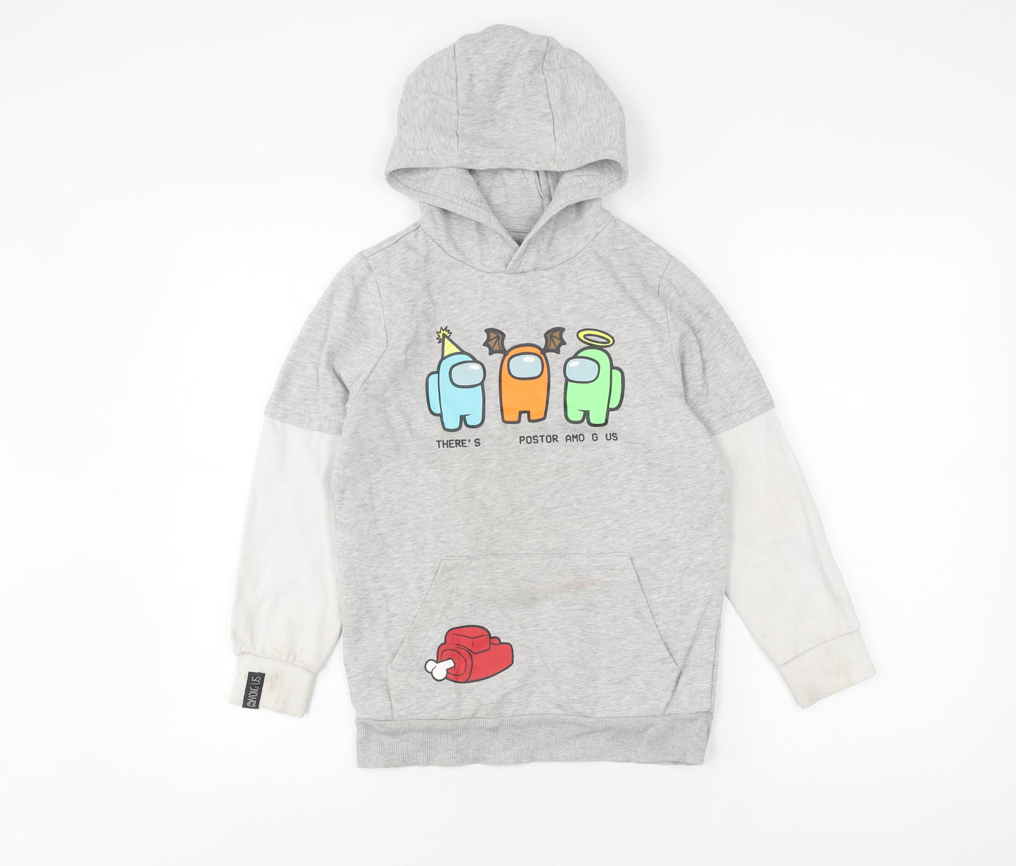 Among Us Boys Grey Hoodie 9-10 Years Pullover Graphic Print