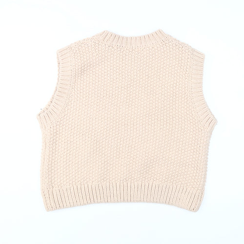 H&M Women's Beige Knit Vest, Size L - Casual Autumn Essential