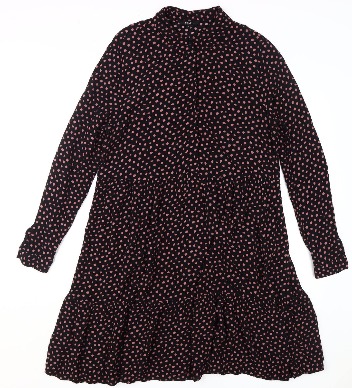 Next Women's Black Polka Dot Smock Dress Size 14