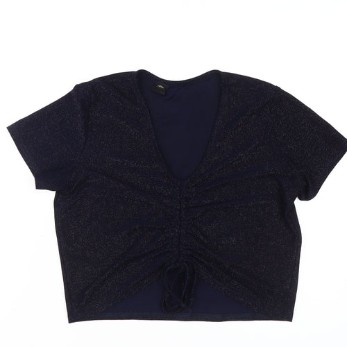 Urban Outfitters Women's Blue Cropped V-Neck T-Shirt