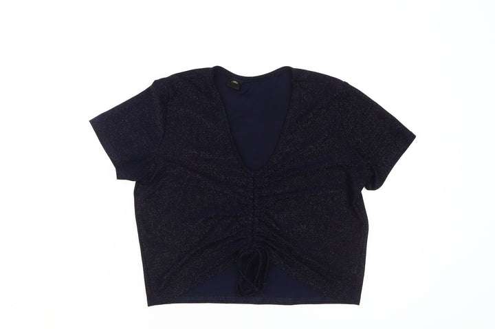 Urban Outfitters Women's Blue Cropped V-Neck T-Shirt