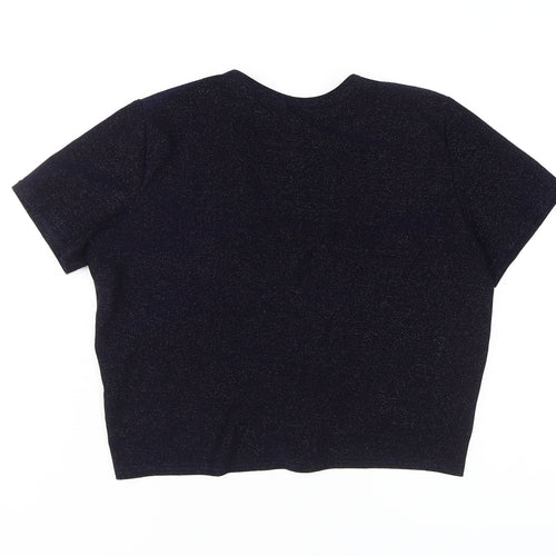 Urban Outfitters Women's Blue Cropped V-Neck T-Shirt