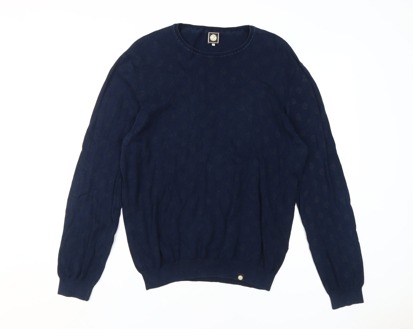 Pretty Green Men's Blue L Cotton Pullover Crew Neck Jumper