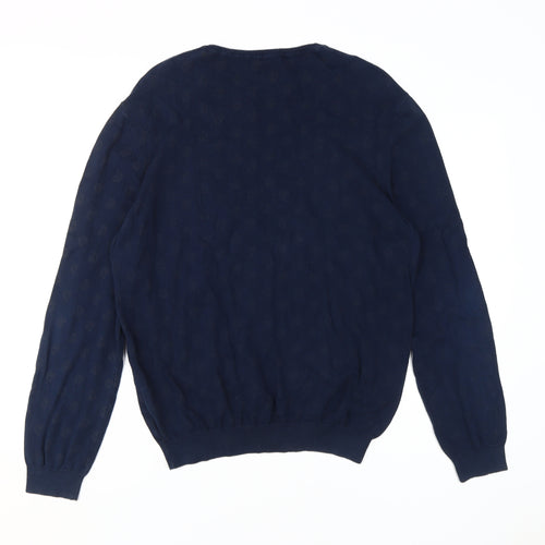 Pretty Green Men's Blue L Cotton Pullover Crew Neck Jumper