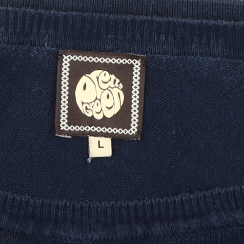 Pretty Green Men's Blue L Cotton Pullover Crew Neck Jumper