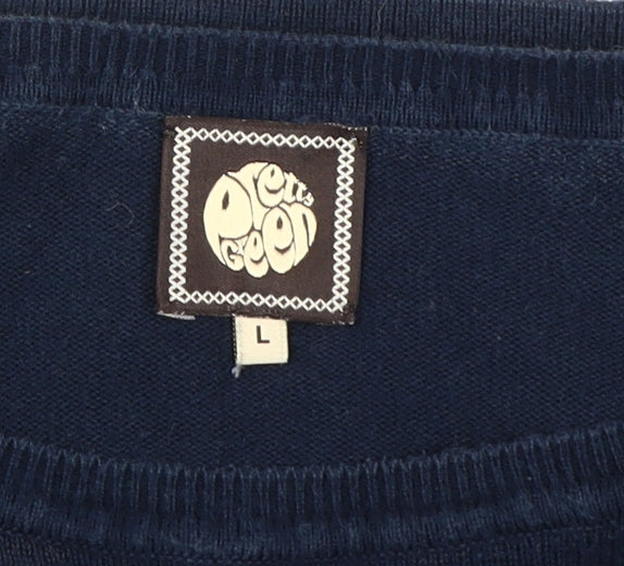 Pretty Green Men's Blue L Cotton Pullover Crew Neck Jumper