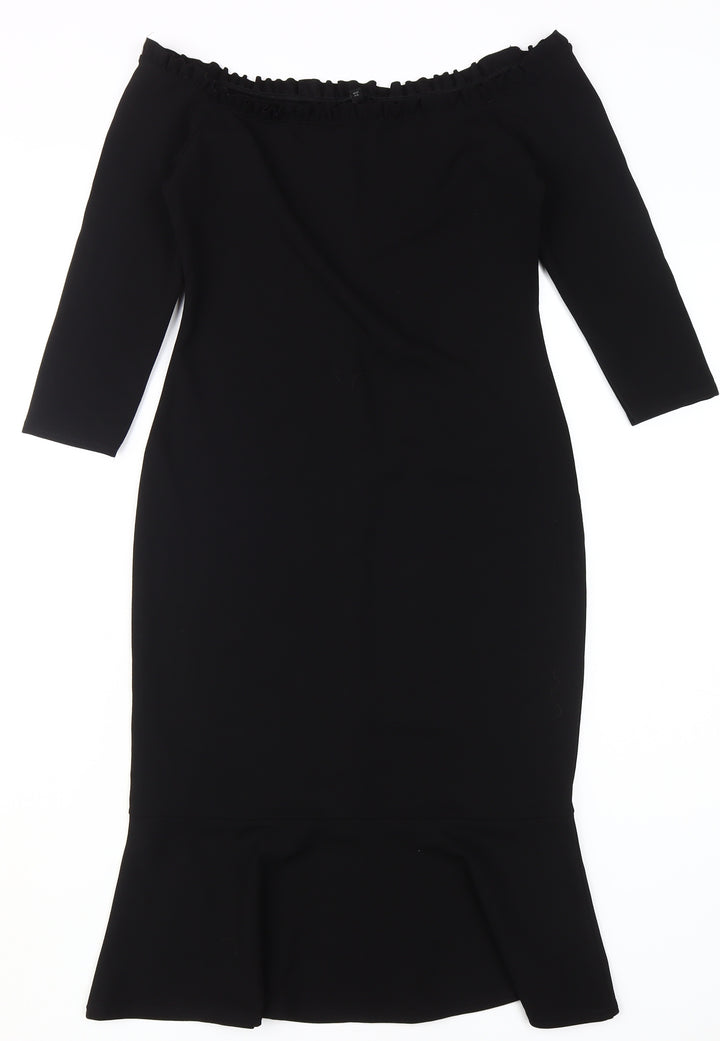 River Island Women's Black Bodycon Off Shoulder Dress Size 10