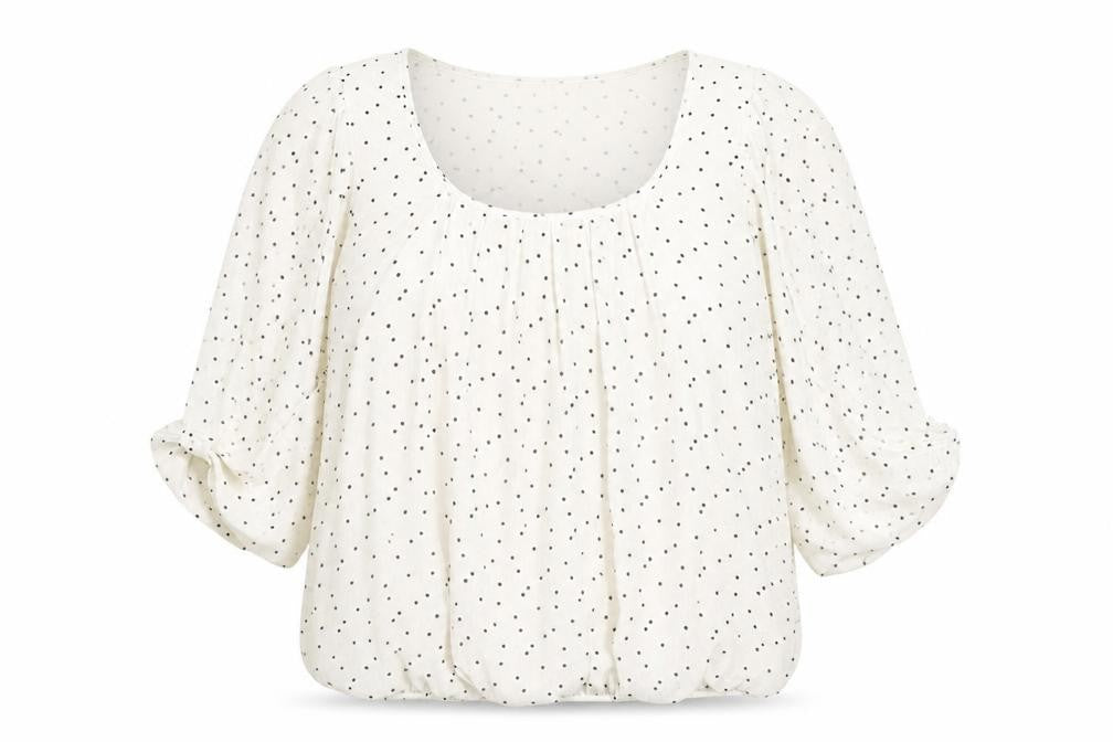 Front view of Wallis Women's Ivory Polka Dot Blouse, size S, Casual