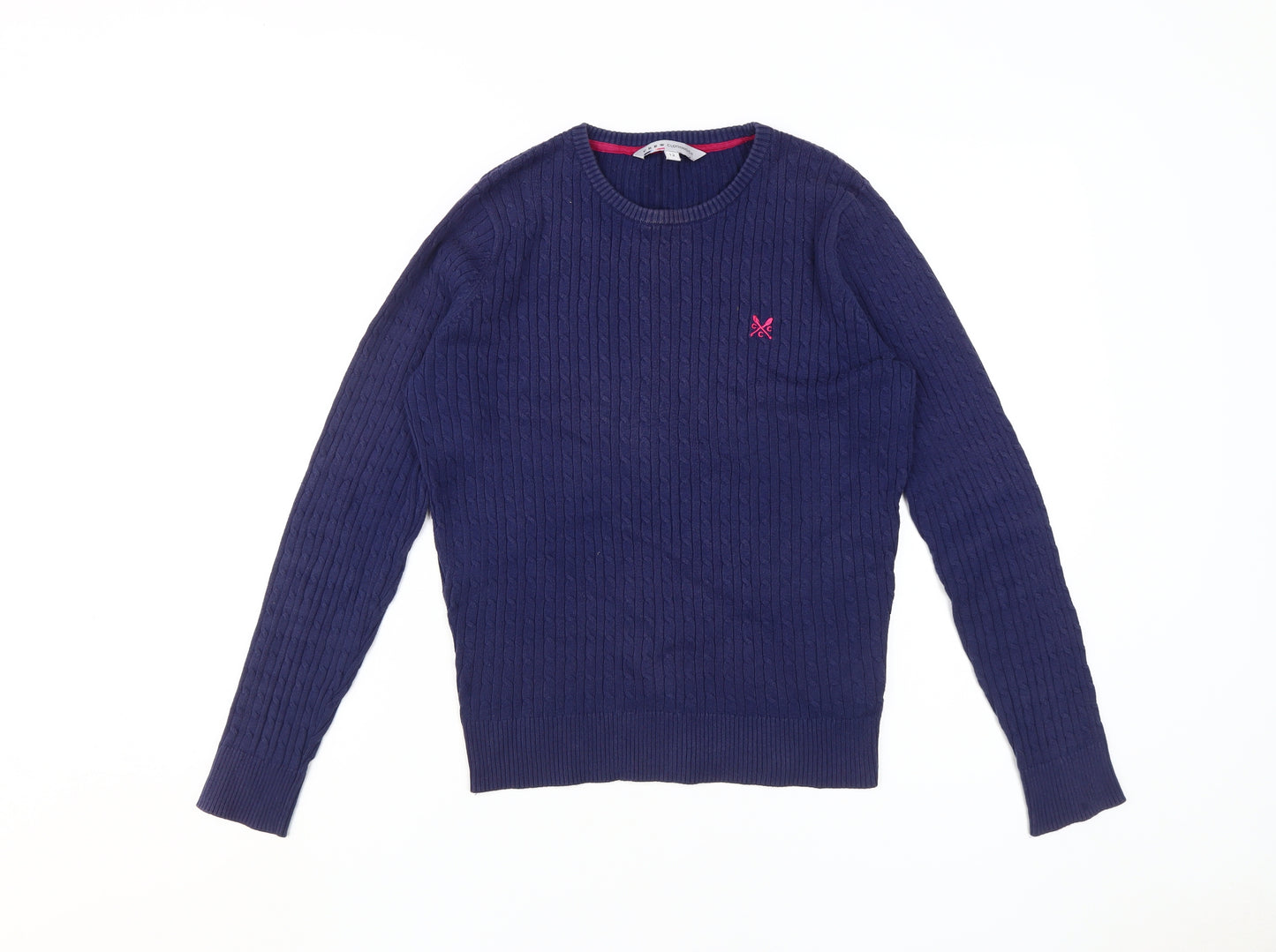 Crew Clothing Women's Blue Cable-Knit Pullover Jumper - Size 12