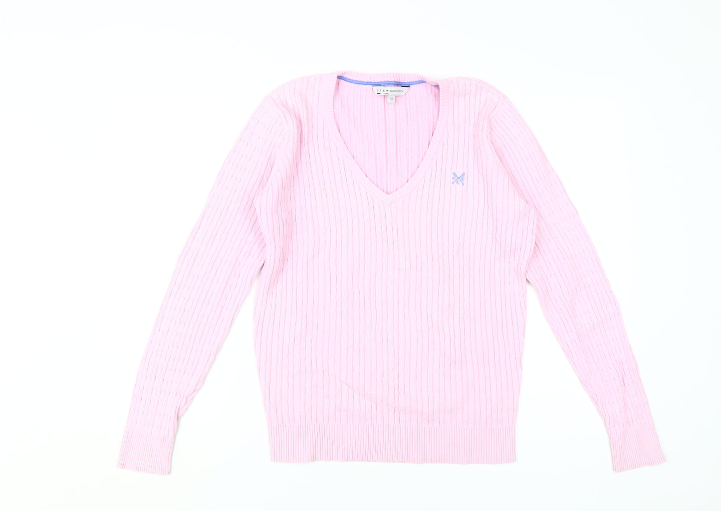 Crew Clothing Co. Women's Pink V-Neck Pullover Jumper Size 14