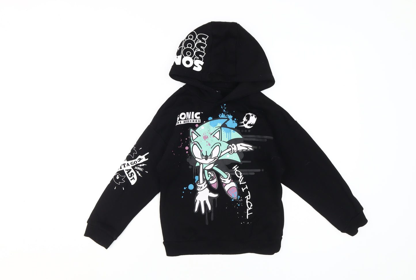 Sonic Black Boys Hoodie, Size 6-7, Pullover Cotton