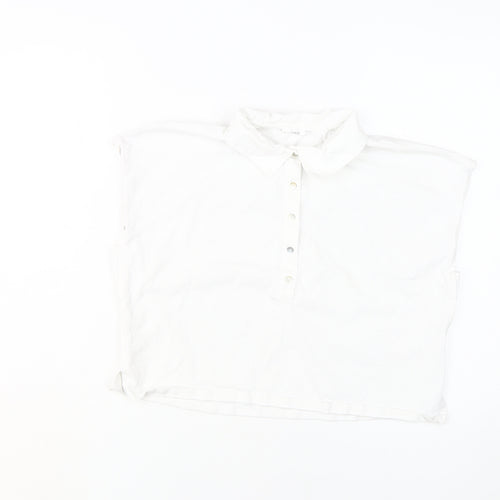 MNG Women's White Polo Shirt S Sleeveless Buttoned