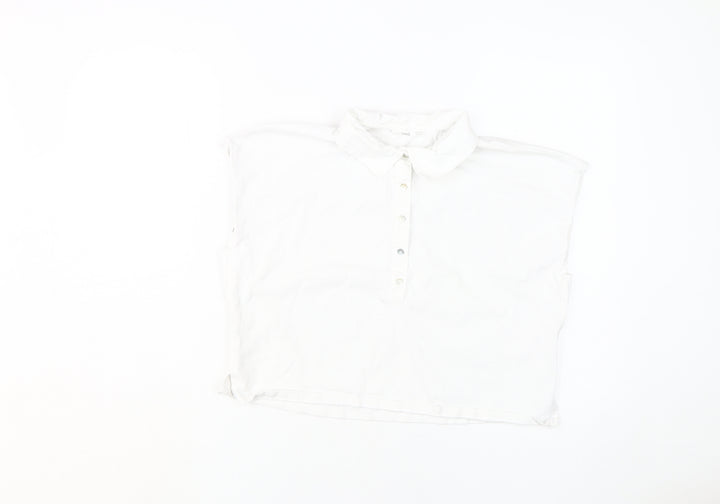 MNG Women's White Polo Shirt S Sleeveless Buttoned
