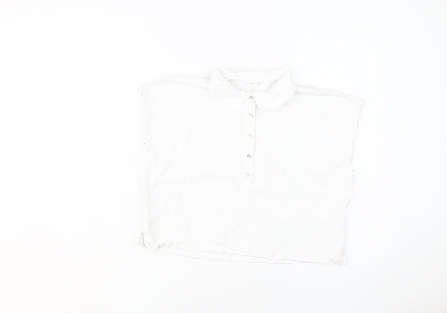 MNG Women's White Polo Shirt S Sleeveless Buttoned