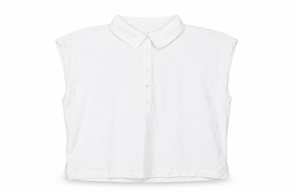 Front view of Mango Women's White Polo Shirt S Sleeveless Buttoned