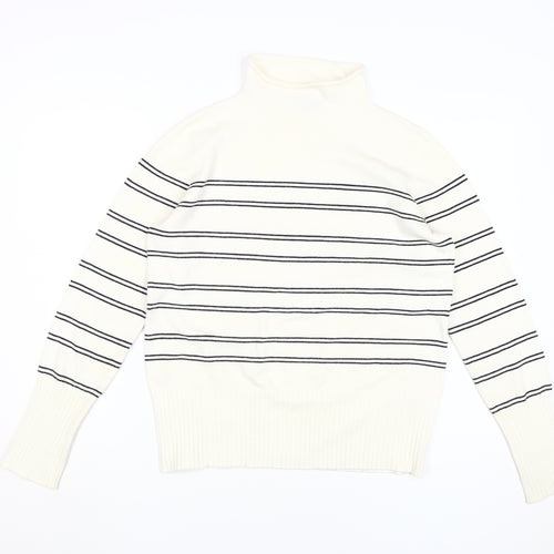 French Connection Women's White Striped Pullover L