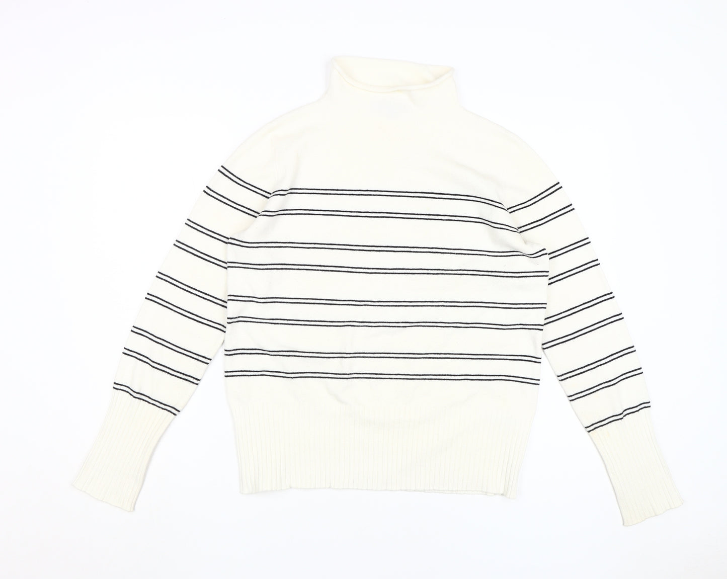 French Connection Women's White Striped Pullover L