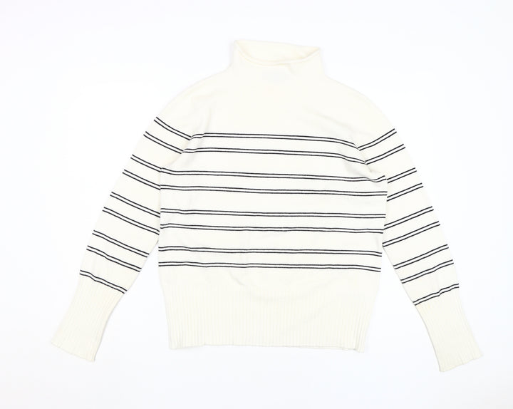 French Connection Women's White Striped Pullover L